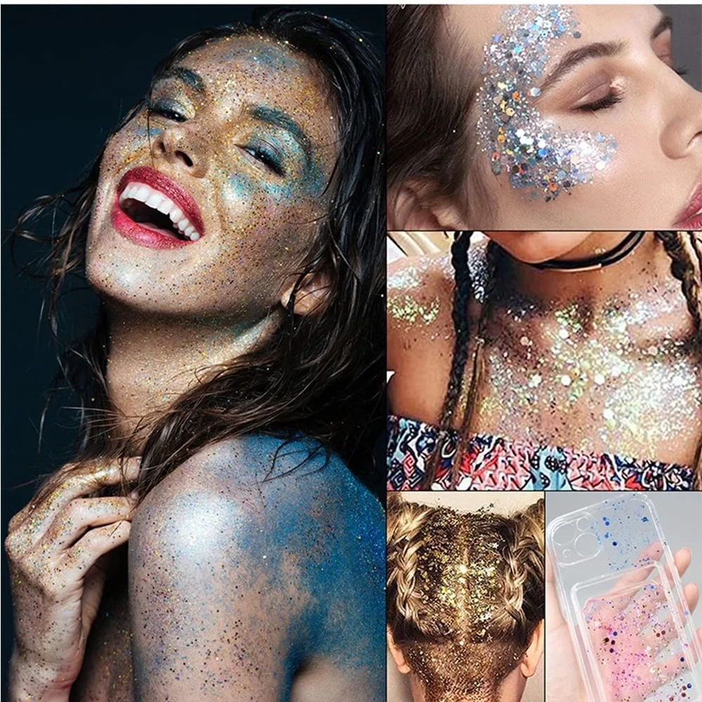 Peach Pink Body Glitter, Holographic Chunky Sequins Festival Rave Accessories